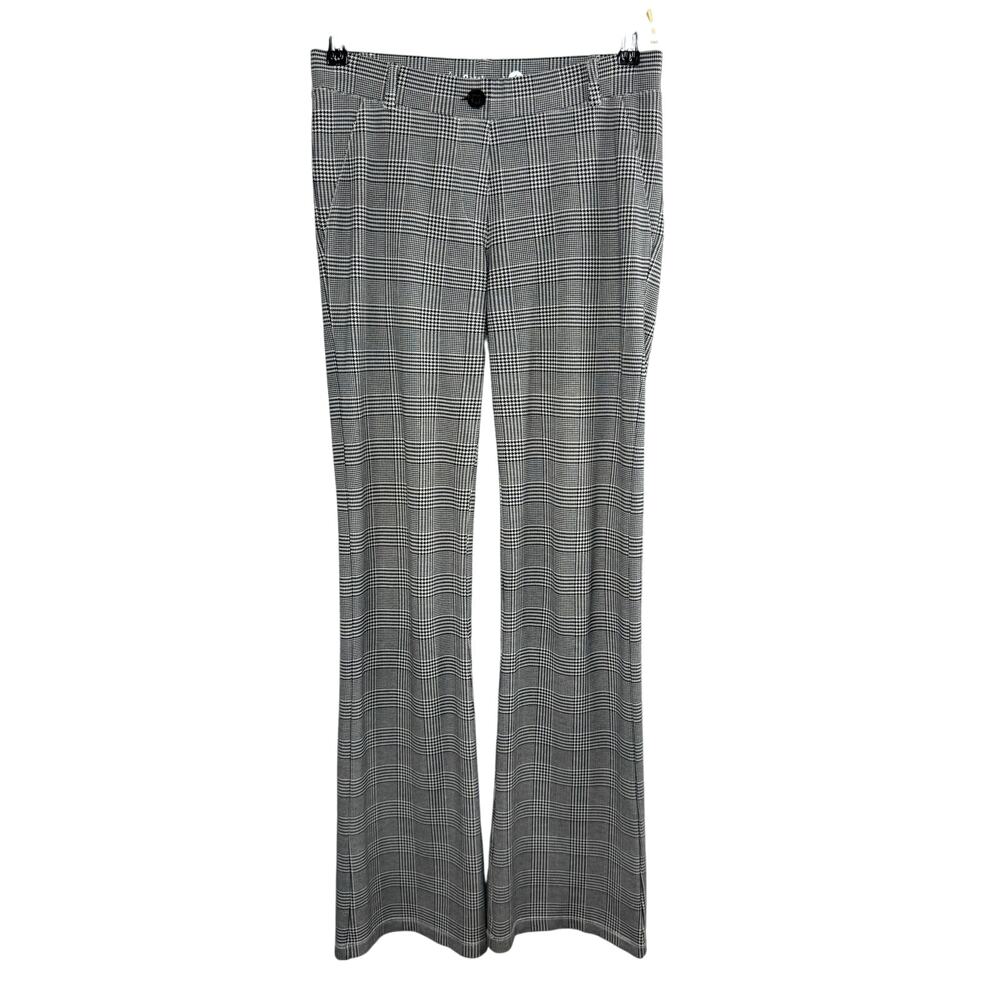 Betabrand Classic Dress Pant Yoga Pant Bootcut Women Small Long Black Glen Plaid